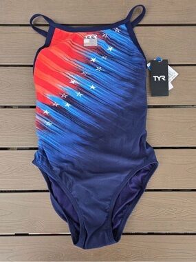 TYR Women's Durafast Elite Red/white/blue Valiance Diamondfit Swimsuit Sz 34 New